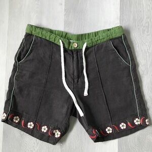 TOMBOLO 100% LINEN SHORTS BROWN GREEN CHILLI PEPPERS MENS MEDIUM